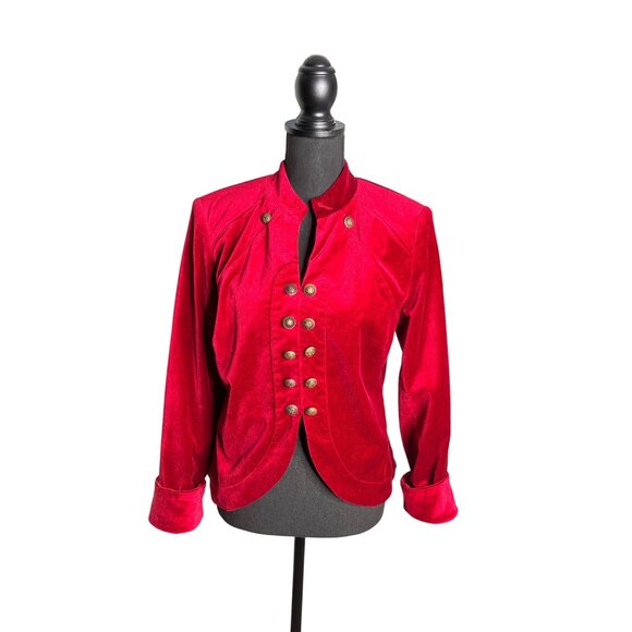 Chelsea & Theodore Women's Red Velvet Military Style Jacket 8 - Picture 1 of 11